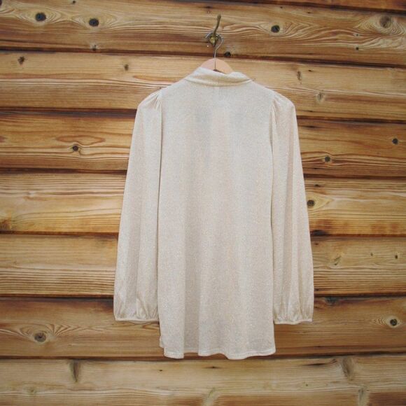 Revolve X Rachel Pally Gold Lurex Scarf Tie Neck Sweater - Picture 5 of 8